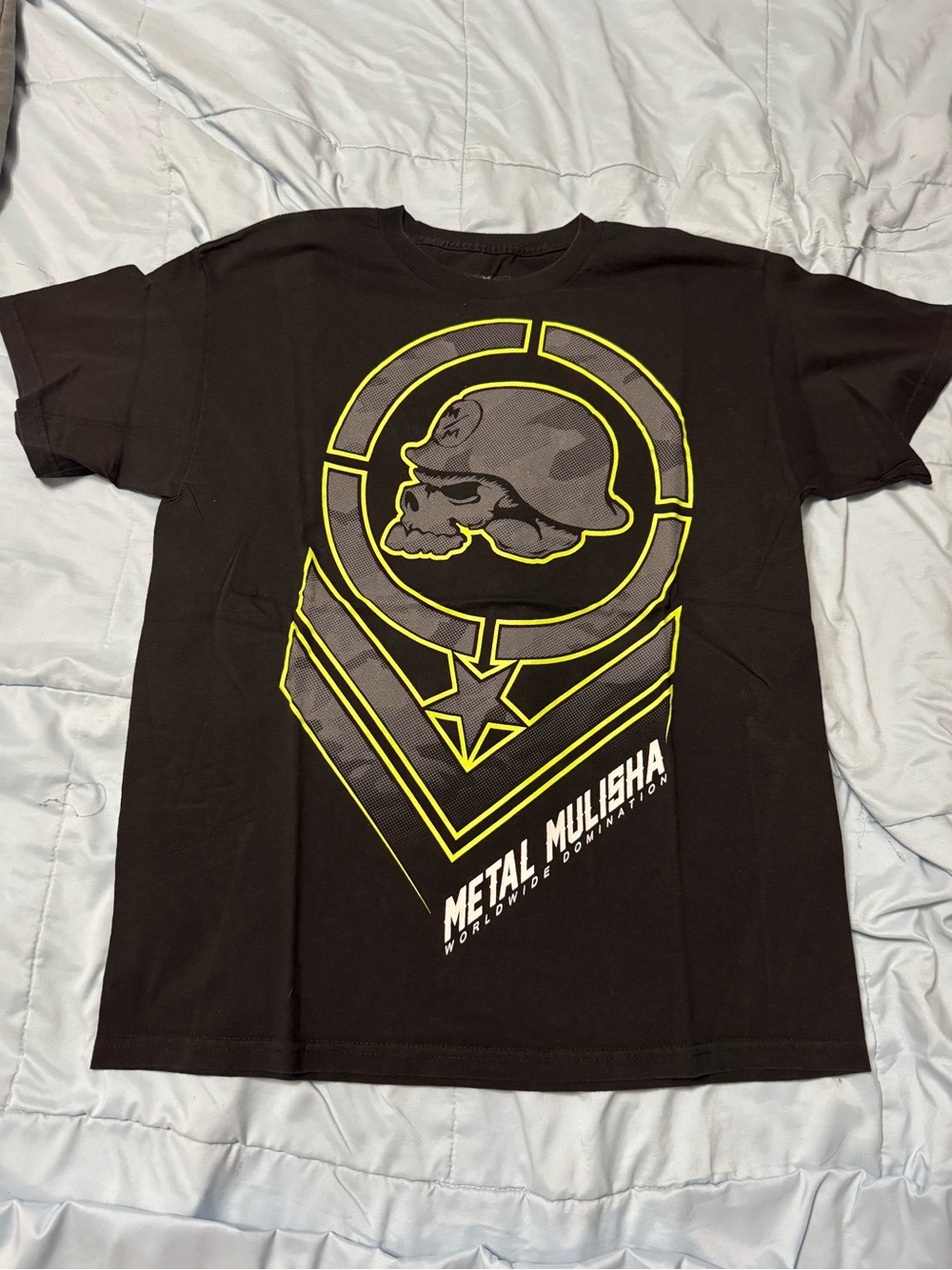Metal Mulisha Black Tee with Neon Yellow Skull Emblem